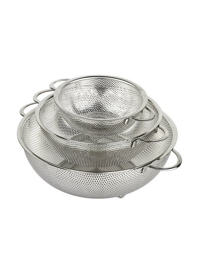 Buy 3-Piece Micro Perforated Strainer Set Silver 11.3 x 11.2 x 4.9inch in Egypt