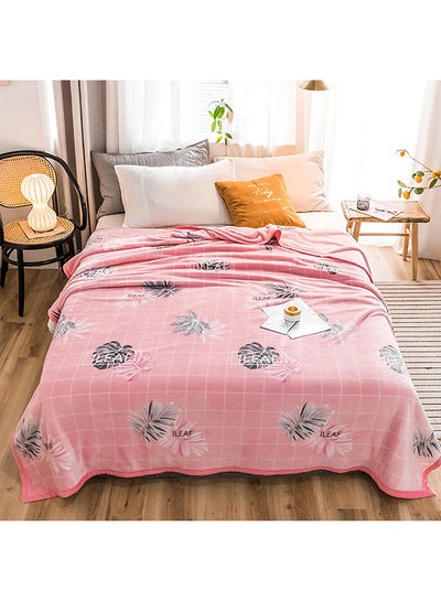 Buy Plant Print Soft Blanket cotton Pink 200x230cm in UAE