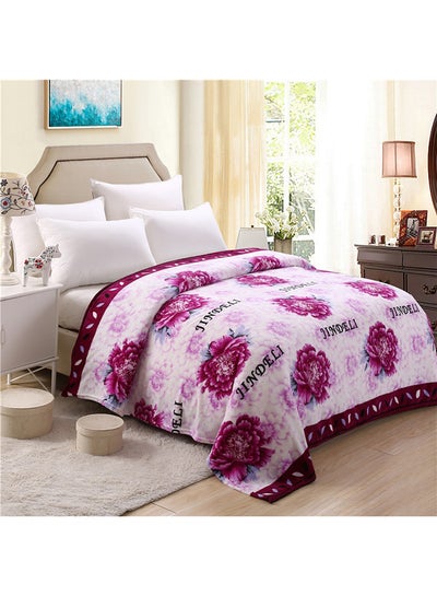 Buy Flower Printed Soft Blanket cotton Pink 200x230cm in UAE