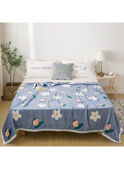 Buy Floral Peach Pattern Throw Blanket cotton Blue 180x200cm in Saudi Arabia