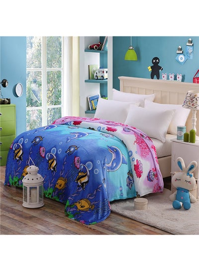 Buy Sea Animal Printed Soft Blanket cotton Blue 200x230cm in Saudi Arabia