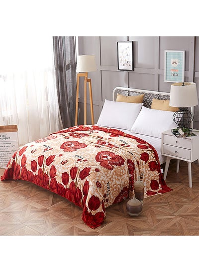 Buy Flower Printed Soft Blanket cotton Red 180x200cm in UAE