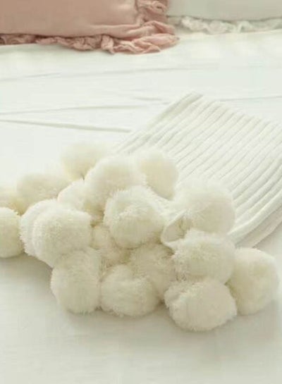 Buy Plush Ball Pendant Supple Blanket cotton White 150x200cm in UAE