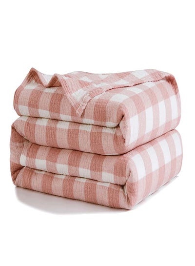 Buy Color Block Checkered Blanket cotton Pink 150x200cm in UAE