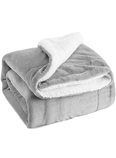 Buy Bi-Color Flannel Throw Blanket Cotton Grey 180x200centimeter in UAE