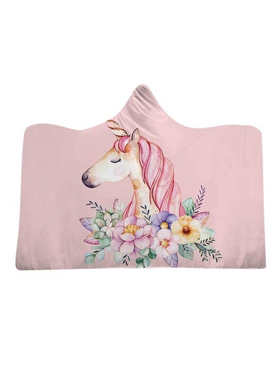 Buy Cartoon Unicorn Hooded Blanket cotton Pink 150x200cm in UAE