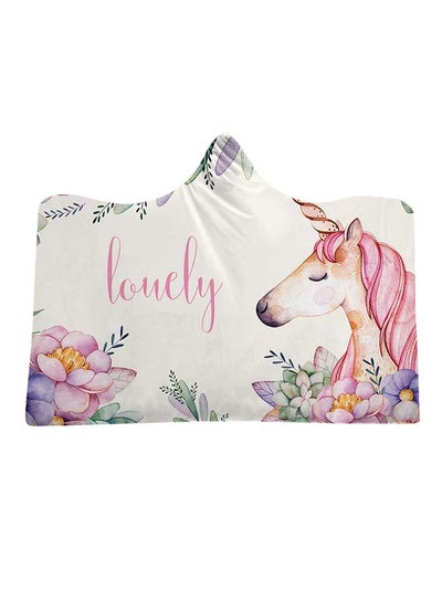 Buy Cartoon Unicorn Hooded Blanket Cotton Multicolour 150x200cm in UAE