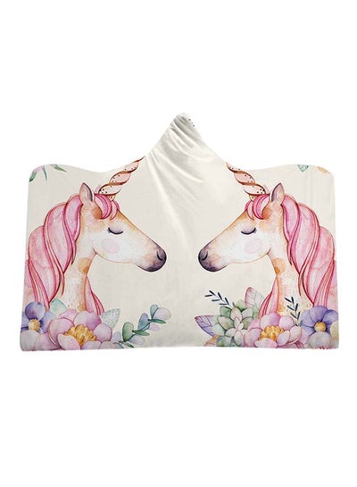 Buy Cartoon Unicorn Hooded Blanket cotton Multicolour 130x150cm in UAE