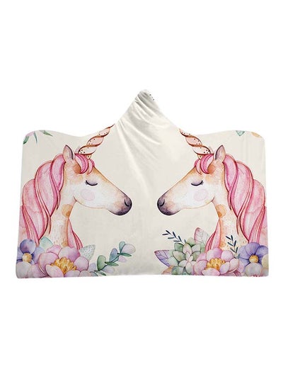 Buy Cartoon Unicorn Hooded Blanket cotton Multicolour 150x200cm in UAE