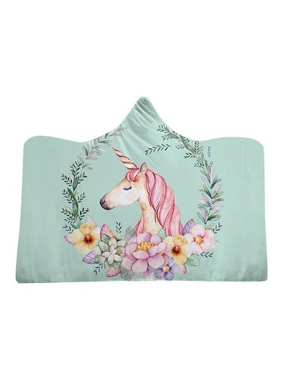 Buy Cartoon Unicorn Hooded Blanket cotton Blue 130x150cm in UAE