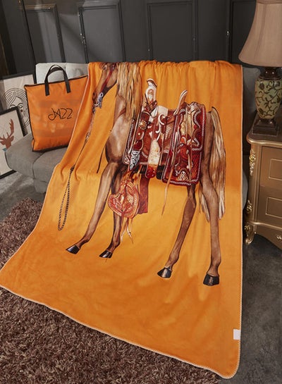 Buy Classic Horse Pattern Soft Blanket Cotton Yellow 200x230cm in Saudi Arabia