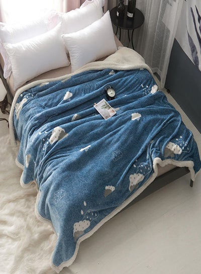 Buy European Style Double Layers Bed Blanket Cotton Blue/White in Saudi Arabia