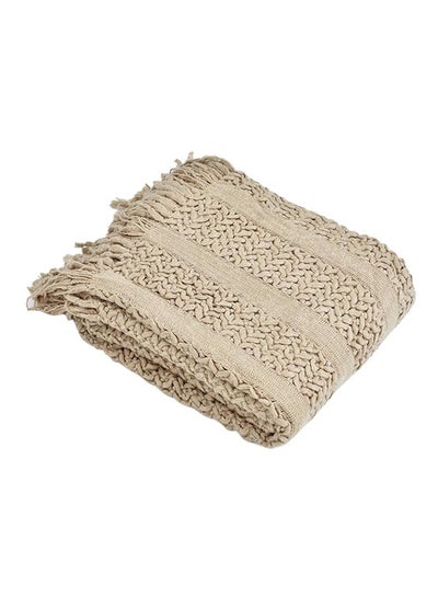 Buy Tassels Design Comfy Knitted Blanket Cotton Beige 130x170cm in UAE