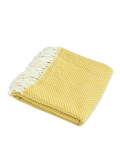 Buy Tassel Design Supple Casual Knitted Blanket polyester Yellow 130x200cm in UAE