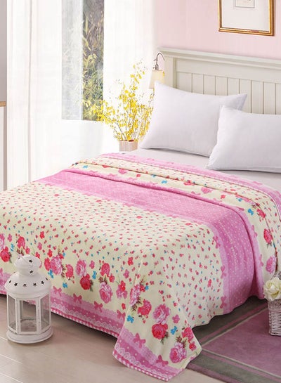 Buy Flowers Pattern Thick Soft Blanket cotton Pink 150x200cm in UAE