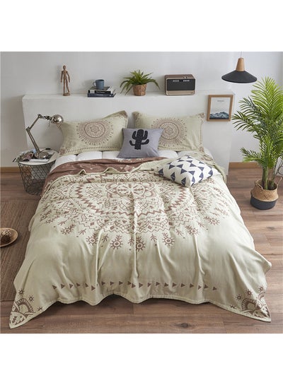 Buy Floral Jacquard Comfy Bed Blanket cotton Beige 150x200cm in UAE
