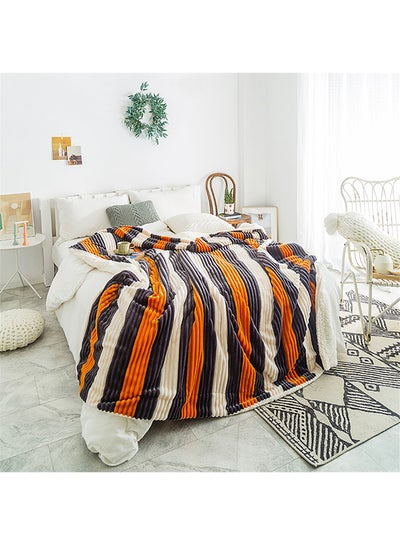 Buy Stripe Pattern Sherpa Blanket cotton Multicolour 150x200cm in UAE