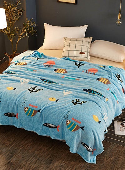 Buy Fish Pattern Soft Blanket cotton Blue 120x200cm in UAE