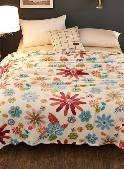 Buy Floral Pattern Soft Blanket cotton White 120x200cm in UAE