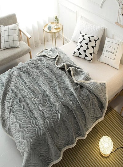Buy Two Layers Thick Soft Blanket Cotton Grey 120x200centimeter in Saudi Arabia