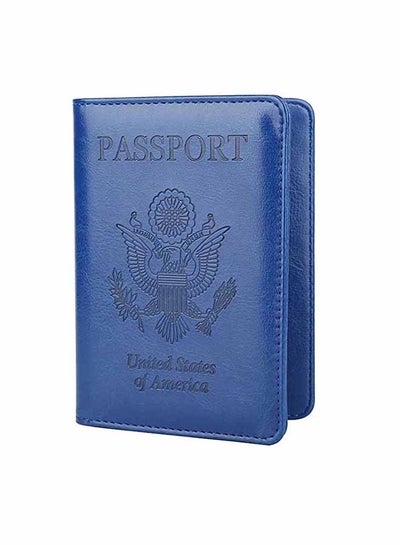 Buy Flap Over Closure Solid Design Passport Wallet Blue in Saudi Arabia