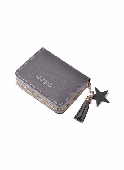 Buy Zipper Closure Solid Design Wallet Grey in UAE