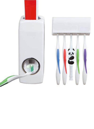 Buy Automatic Toothpaste Dispenser And Toothbrush Holder White 155x60x60cm in UAE