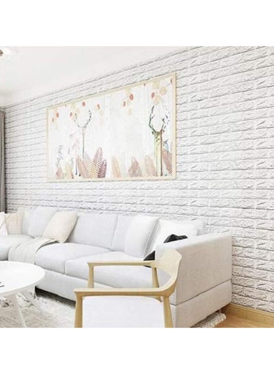 Buy 3D Embossed Brick Stone Wall Sticker White 70x77cm in UAE