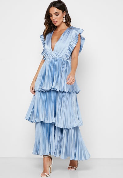 Buy Plunge Tiered Dress Blue in UAE