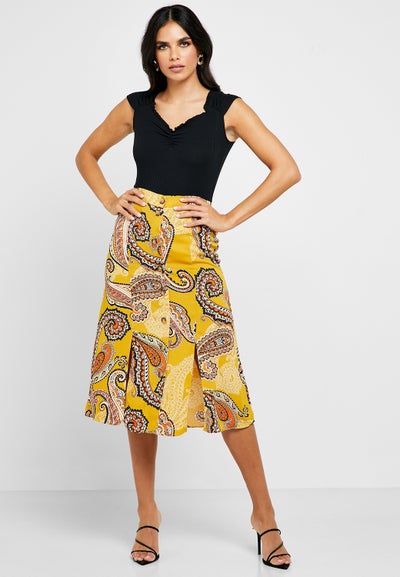 Buy Paisley Print Button Detail Skirt Multicolour in UAE