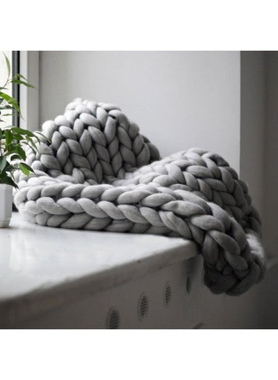 Buy Giant Yarn Knitted Manual Weaving Blanket Acrylic Grey in UAE