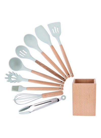 Buy 9-Piece Bamboo Nonstick Spatula Spoon Set BIue/Brown 11 x 11 x 35cm in UAE