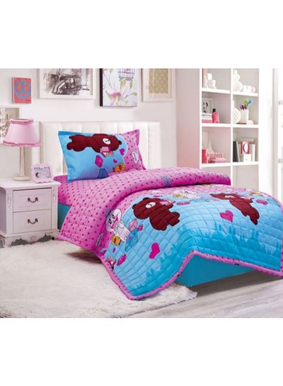 اشتري 3-Piece Compressed Single Size Comforter Set Microfibre Pink/Blue في السعودية