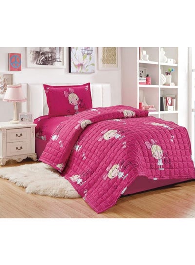 اشتري 3-Piece Compressed Comforter Set Microfibre Pink Single في السعودية