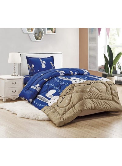 Buy 3-Piece Comforter Set microfiber Blue/Brown in Saudi Arabia