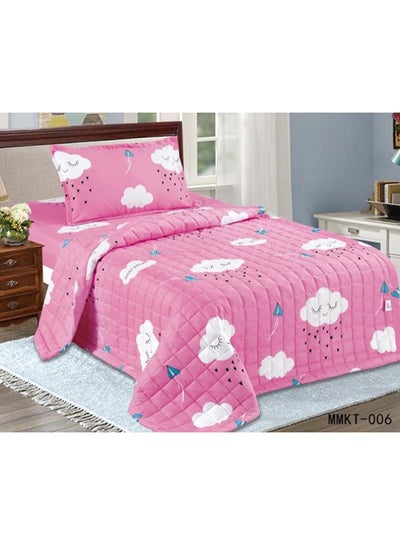 Buy 3-Piece Cloud Design Compressed Double Side Single Size Comforter Set Microfiber Pink in Saudi Arabia