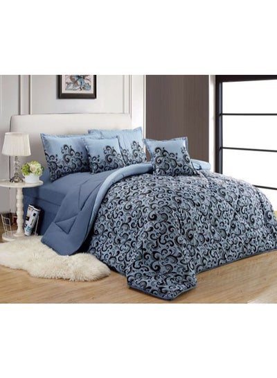 Buy 6-Piece King Size Paisley Comforter Set Microfiber Blue/Black in Saudi Arabia