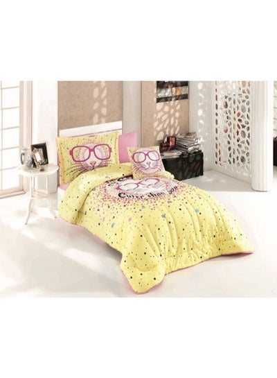 Buy 4-Piece Mole Design Single Size Comforter Set Cotton Yellow/Pink 160 x 210centimeter in Saudi Arabia