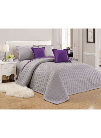 Buy 6-Piece Compressed King Size Two-sided Comforter Set Microfiber Grey/Purple 220x240centimeter in Saudi Arabia