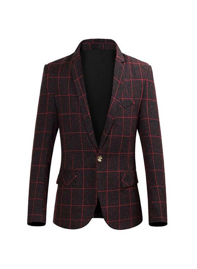 Buy Check Pattern Long Sleeves Blazer Grey/Red in Saudi Arabia