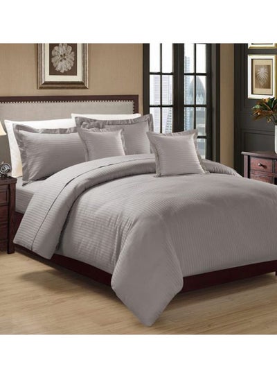 Buy 4-Piece Hotel Stripe Single Size Comforter Microfiber Grey 220x160cm in UAE