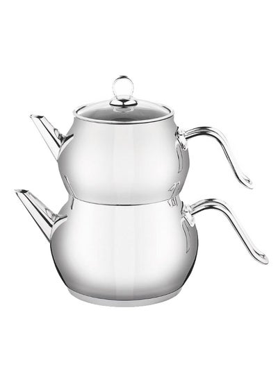 Buy Double Teapot With Lid Silver/Clear in Saudi Arabia
