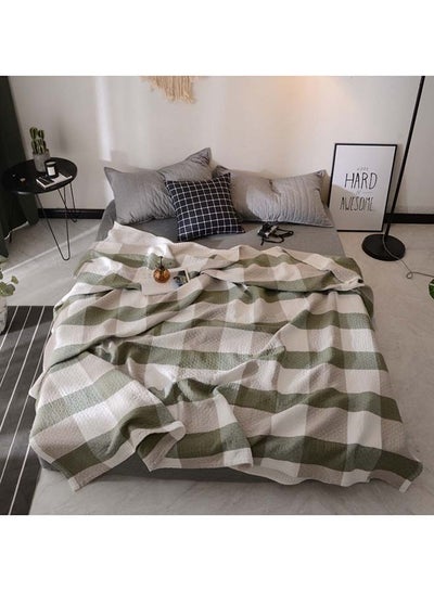 Buy Color Block Checkered Throw Blanket cotton Green 150x200cm in UAE