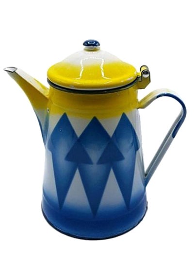 Buy Traditional Dallah Teapot White/Blue/Yellow 14cm in Saudi Arabia