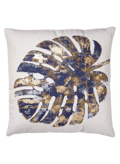 Buy Gilded Leaf Printed Throw Pillow Gold/Blue/White 22 x 22inch in UAE