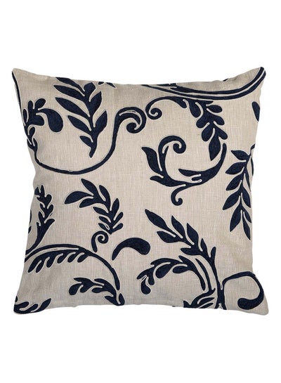 Buy Embroidered Leaf Throw Pillow Beige/Blue 20 x 20inch in UAE