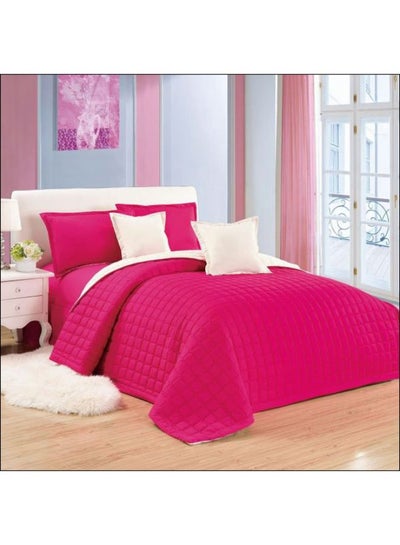 Buy 6-Piece Double Sided Comforter Set Microfiber Pink/Cream King in Saudi Arabia