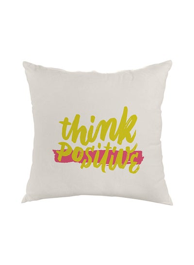 Buy Think Positive Printed Square Shaped Throw Pillow velvet White/Pink/Yellow 40 x 40cm in Egypt