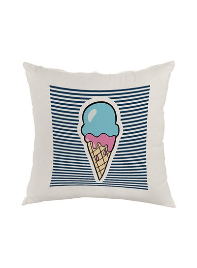 Buy Ice-Cream Printed Square Shaped Throw Pillow velvet White/Blue/Beige 40 x 40cm in Egypt