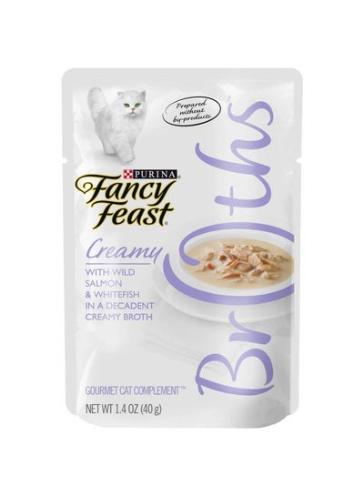 Buy Fancy Feast Broths Salmon And Whitefish Cat Food White 40grams in UAE